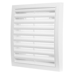 Plastová větrací mřížka s pevnou žaluzií a síťkou proti hmyzu Dalap GP 150x150 RNI ASA, bílá