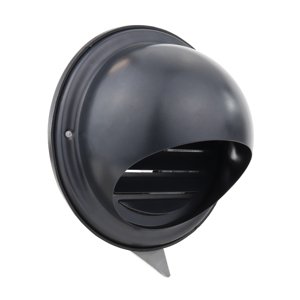 Černá větrací mřížka Dalap SUVLAD 100 z nerezu, se stříškou, síťkou a přírubou, Ø 100 mm