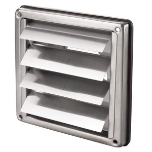 Větrací mřížka nerezová s přírubou a samotížnou žaluzií 180x180 mm, Ø 125 mm