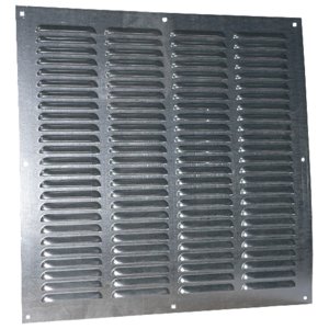 Pozinkovaná větrací mřížka bez příruby se síťkou a pevnou žaluzií 400x400 mm