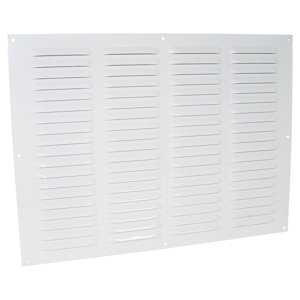 Kovová ventilační mřížka bez příruby s pevnou žaluzií a síťkou 500x400 mm, bílá