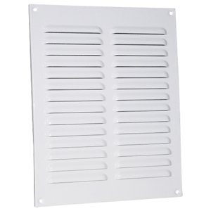 Kovová ventilační mřížka bez příruby s pevnou žaluzií a síťkou 195x245 mm, bílá