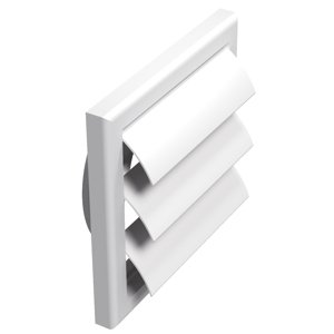 PVC větrací mřížka s přírubou a samotížnou žaluzií, 154x154 mm / Ø 100 mm, bílá