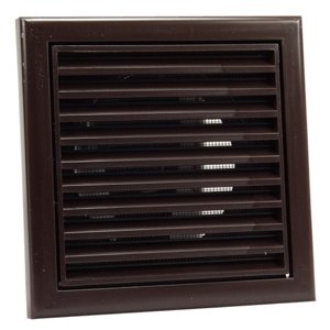 PVC větrací mřížka se síťkou, pevnou žaluzií 186x186 mm a přírubou Ø 125 mm, hnědá