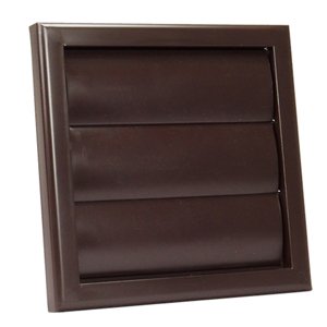 PVC větrací mřížka s přírubou a samotížnou žaluzií, 186x186 mm / Ø 125 mm, hnědá