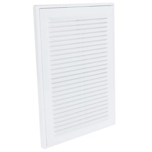 PVC větrací mřížka bez příruby s pevnou žaluzií a síťkou 251x182 mm, bílá