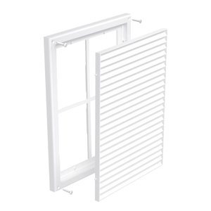 PVC větrací mřížka bez příruby s pevnou žaluzií a síťkou 299x221 mm, bílá