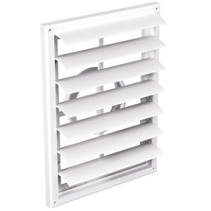 PVC větrací mřížka s přírubou a samotížnou žaluzií, 299x221 mm / Ø 100 až 160 mm, bílá