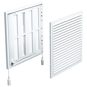 PVC mřížka bez příruby s mechanicky ovládanou žaluzií 250x250 mm, bílá