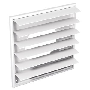 PVC větrací mřížka s přírubou a samotížnou žaluzií, 250x250 mm / Ø 200 mm, bílá