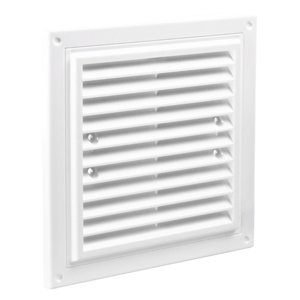 PVC větrací mřížka bez příruby s pevnou žaluzií 350x350 mm, bílá